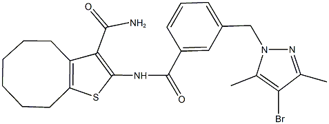 2-({3-[(4-bromo-3,5-dimethyl-1H-pyrazol-1-yl)methyl]benzoyl}amino)-4,5,6,7,8,9-hexahydrocycloocta[b]thiophene-3-carboxamide Structure