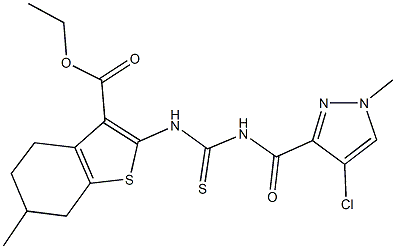 ethyl 2-[({[(4-chloro-1-methyl-1H-pyrazol-3-yl)carbonyl]amino}carbothioyl)amino]-6-methyl-4,5,6,7-tetrahydro-1-benzothiophene-3-carboxylate 구조식 이미지