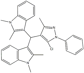 3-[(5-chloro-3-methyl-1-phenyl-1H-pyrazol-4-yl)(1,2-dimethyl-1H-indol-3-yl)methyl]-1,2-dimethyl-1H-indole Structure