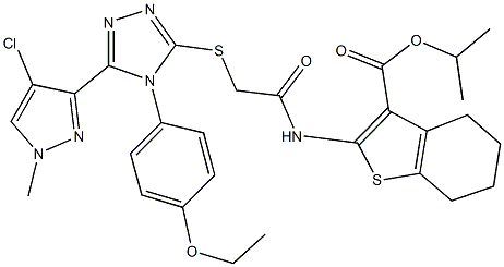 isopropyl 2-[({[5-(4-chloro-1-methyl-1H-pyrazol-3-yl)-4-(4-ethoxyphenyl)-4H-1,2,4-triazol-3-yl]sulfanyl}acetyl)amino]-4,5,6,7-tetrahydro-1-benzothiophene-3-carboxylate 구조식 이미지