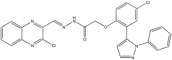 2-[4-chloro-2-(1-phenyl-1H-pyrazol-5-yl)phenoxy]-N'-[(3-chloro-2-quinoxalinyl)methylene]acetohydrazide 구조식 이미지