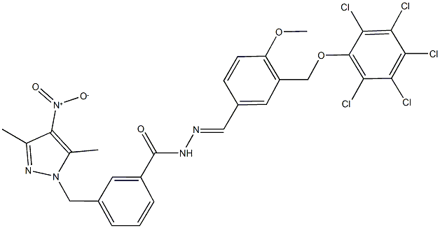 3-({4-nitro-3,5-dimethyl-1H-pyrazol-1-yl}methyl)-N'-{4-methoxy-3-[(2,3,4,5,6-pentachlorophenoxy)methyl]benzylidene}benzohydrazide Structure