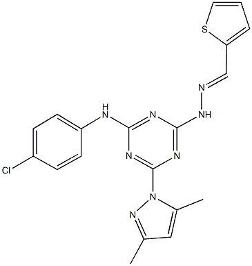 2-thiophenecarbaldehyde [4-(4-chloroanilino)-6-(3,5-dimethyl-1H-pyrazol-1-yl)-1,3,5-triazin-2-yl]hydrazone 구조식 이미지