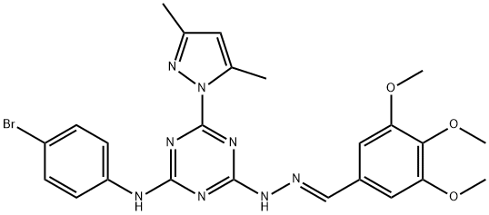 3,4,5-trimethoxybenzaldehyde [4-(4-bromoanilino)-6-(3,5-dimethyl-1H-pyrazol-1-yl)-1,3,5-triazin-2-yl]hydrazone Structure