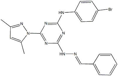 benzaldehyde [4-(4-bromoanilino)-6-(3,5-dimethyl-1H-pyrazol-1-yl)-1,3,5-triazin-2-yl]hydrazone 구조식 이미지