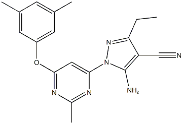 5-amino-1-[6-(3,5-dimethylphenoxy)-2-methyl-4-pyrimidinyl]-3-ethyl-1H-pyrazole-4-carbonitrile 구조식 이미지