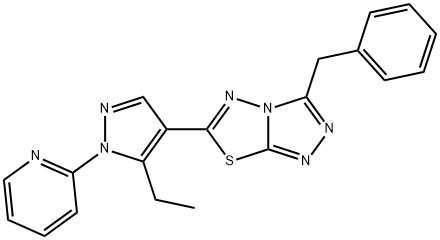 3-benzyl-6-[5-ethyl-1-(2-pyridinyl)-1H-pyrazol-4-yl][1,2,4]triazolo[3,4-b][1,3,4]thiadiazole 구조식 이미지