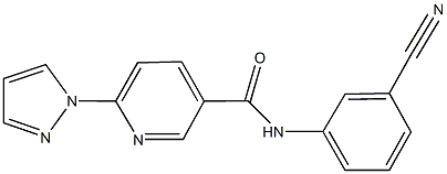 N-(3-cyanophenyl)-6-(1H-pyrazol-1-yl)nicotinamide 구조식 이미지