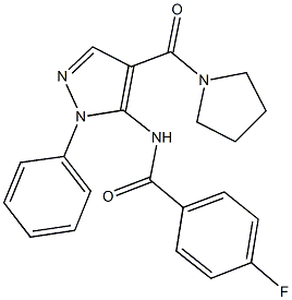 4-fluoro-N-[1-phenyl-4-(1-pyrrolidinylcarbonyl)-1H-pyrazol-5-yl]benzamide 구조식 이미지