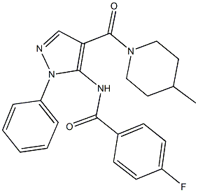 4-fluoro-N-{4-[(4-methyl-1-piperidinyl)carbonyl]-1-phenyl-1H-pyrazol-5-yl}benzamide 구조식 이미지