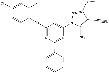 5-amino-1-[6-(4-chloro-2-methylphenoxy)-2-phenylpyrimidin-4-yl]-3-(methylthio)-1H-pyrazole-4-carbonitrile 구조식 이미지