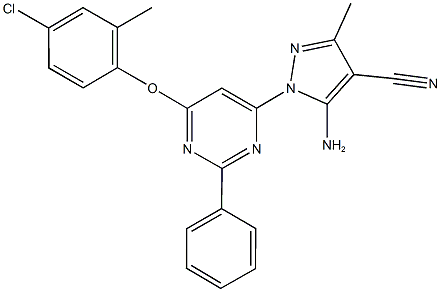 5-amino-1-[6-(4-chloro-2-methylphenoxy)-2-phenylpyrimidin-4-yl]-3-methyl-1H-pyrazole-4-carbonitrile 구조식 이미지