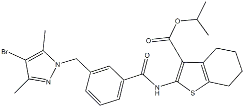 isopropyl 2-({3-[(4-bromo-3,5-dimethyl-1H-pyrazol-1-yl)methyl]benzoyl}amino)-4,5,6,7-tetrahydro-1-benzothiophene-3-carboxylate 구조식 이미지