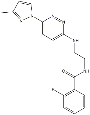 2-fluoro-N-(2-{[6-(3-methyl-1H-pyrazol-1-yl)-3-pyridazinyl]amino}ethyl)benzamide 구조식 이미지