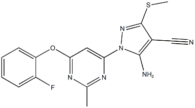 5-amino-1-[6-(2-fluorophenoxy)-2-methyl-4-pyrimidinyl]-3-(methylsulfanyl)-1H-pyrazole-4-carbonitrile 구조식 이미지