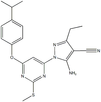 5-amino-3-ethyl-1-[6-(4-isopropylphenoxy)-2-(methylsulfanyl)-4-pyrimidinyl]-1H-pyrazole-4-carbonitrile 구조식 이미지