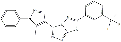 3-(5-methyl-1-phenyl-1H-pyrazol-4-yl)-6-[3-(trifluoromethyl)phenyl][1,2,4]triazolo[3,4-b][1,3,4]thiadiazole 구조식 이미지