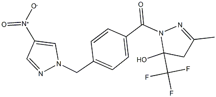 1-[4-({4-nitro-1H-pyrazol-1-yl}methyl)benzoyl]-3-methyl-5-(trifluoromethyl)-4,5-dihydro-1H-pyrazol-5-ol Structure