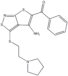 (4-amino-3-{[2-(1-pyrrolidinyl)ethyl]sulfanyl}thieno[2,3-c]isothiazol-5-yl)(phenyl)methanone 구조식 이미지