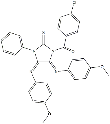 1-(4-chlorobenzoyl)-4,5-bis[(4-methoxyphenyl)imino]-3-phenylimidazolidine-2-thione Structure