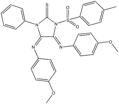 4,5-bis[(4-methoxyphenyl)imino]-1-[(4-methylphenyl)sulfonyl]-3-phenylimidazolidine-2-thione Structure