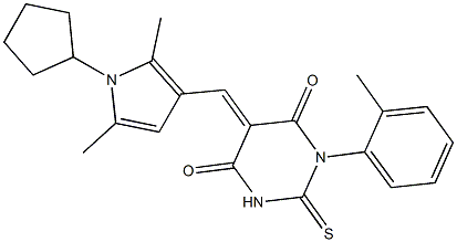 5-[(1-cyclopentyl-2,5-dimethyl-1H-pyrrol-3-yl)methylene]-1-(2-methylphenyl)-2-thioxodihydro-4,6(1H,5H)-pyrimidinedione Structure