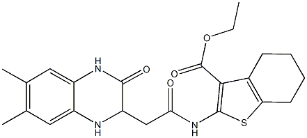 ethyl 2-{[(6,7-dimethyl-3-oxo-1,2,3,4-tetrahydro-2-quinoxalinyl)acetyl]amino}-4,5,6,7-tetrahydro-1-benzothiophene-3-carboxylate Structure