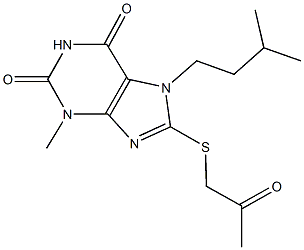 7-isopentyl-3-methyl-8-[(2-oxopropyl)sulfanyl]-3,7-dihydro-1H-purine-2,6-dione 구조식 이미지