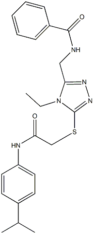 N-[(4-ethyl-5-{[2-(4-isopropylanilino)-2-oxoethyl]sulfanyl}-4H-1,2,4-triazol-3-yl)methyl]benzamide 구조식 이미지