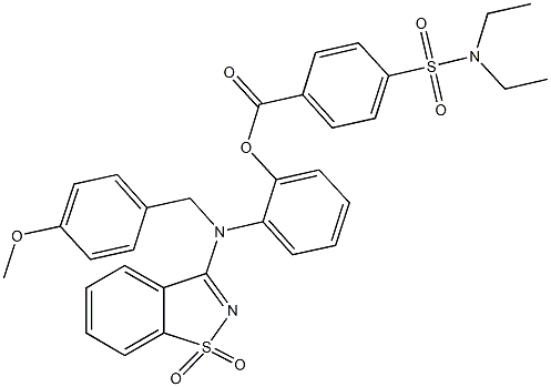 2-[(1,1-dioxido-1,2-benzisothiazol-3-yl)(4-methoxybenzyl)amino]phenyl 4-[(diethylamino)sulfonyl]benzoate 구조식 이미지