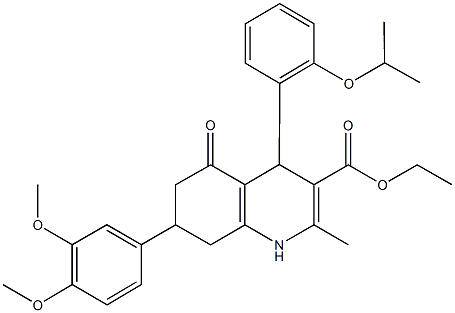 ethyl 7-(3,4-dimethoxyphenyl)-4-(2-isopropoxyphenyl)-2-methyl-5-oxo-1,4,5,6,7,8-hexahydro-3-quinolinecarboxylate 구조식 이미지