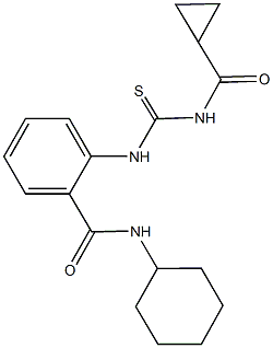 N-cyclohexyl-2-({[(cyclopropylcarbonyl)amino]carbothioyl}amino)benzamide 구조식 이미지