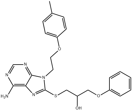 1-({6-amino-9-[2-(4-methylphenoxy)ethyl]-9H-purin-8-yl}sulfanyl)-3-phenoxy-2-propanol 구조식 이미지