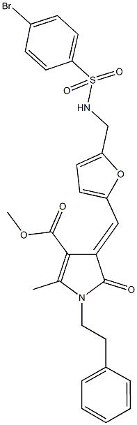 methyl 4-{[5-({[(4-bromophenyl)sulfonyl]amino}methyl)-2-furyl]methylene}-2-methyl-5-oxo-1-(2-phenylethyl)-4,5-dihydro-1H-pyrrole-3-carboxylate Structure