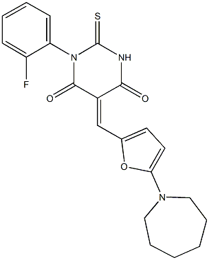 5-{[5-(1-azepanyl)-2-furyl]methylene}-1-(2-fluorophenyl)-2-thioxodihydro-4,6(1H,5H)-pyrimidinedione Structure