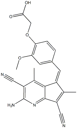 {4-[(2-amino-3,7-dicyano-4,6-dimethyl-5H-cyclopenta[b]pyridin-5-ylidene)methyl]-2-methoxyphenoxy}acetic acid 구조식 이미지