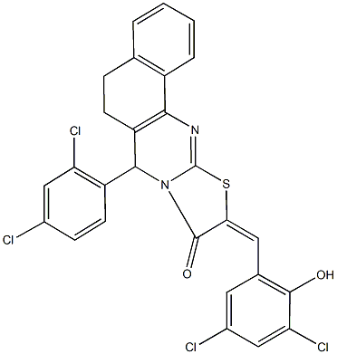 10-(3,5-dichloro-2-hydroxybenzylidene)-7-(2,4-dichlorophenyl)-5,7-dihydro-6H-benzo[h][1,3]thiazolo[2,3-b]quinazolin-9(10H)-one 구조식 이미지