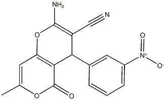 2-amino-4-{3-nitrophenyl}-7-methyl-5-oxo-4H,5H-pyrano[4,3-b]pyran-3-carbonitrile 구조식 이미지