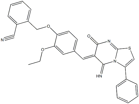 2-({2-ethoxy-4-[(5-imino-7-oxo-3-phenyl-5H-[1,3]thiazolo[3,2-a]pyrimidin-6(7H)-ylidene)methyl]phenoxy}methyl)benzonitrile Structure