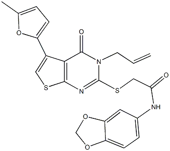 2-{[3-allyl-5-(5-methyl-2-furyl)-4-oxo-3,4-dihydrothieno[2,3-d]pyrimidin-2-yl]sulfanyl}-N-(1,3-benzodioxol-5-yl)acetamide Structure