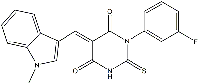 1-(3-fluorophenyl)-5-[(1-methyl-1H-indol-3-yl)methylene]-2-thioxodihydropyrimidine-4,6(1H,5H)-dione 구조식 이미지
