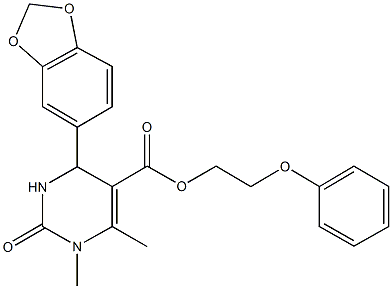 2-phenoxyethyl 4-(1,3-benzodioxol-5-yl)-1,6-dimethyl-2-oxo-1,2,3,4-tetrahydro-5-pyrimidinecarboxylate Structure