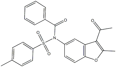 N-(3-acetyl-2-methyl-1-benzofuran-5-yl)-N-benzoyl-4-methylbenzenesulfonamide 구조식 이미지