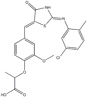 2-[4-({2-[(5-chloro-2-methylphenyl)imino]-4-oxo-1,3-thiazolidin-5-ylidene}methyl)-2-methoxyphenoxy]propanoic acid Structure