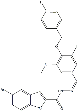 5-bromo-N'-{3-ethoxy-4-[(4-fluorobenzyl)oxy]-5-iodobenzylidene}-1-benzofuran-2-carbohydrazide 구조식 이미지