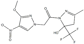 1-({4-nitro-3-methoxy-1H-pyrazol-1-yl}acetyl)-3-methyl-5-(trifluoromethyl)-4,5-dihydro-1H-pyrazol-5-ol 구조식 이미지