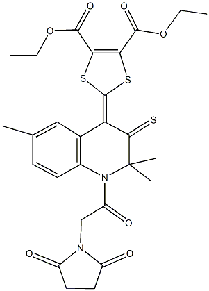 diethyl 2-(1-[(2,5-dioxo-1-pyrrolidinyl)acetyl]-2,2,6-trimethyl-3-thioxo-2,3-dihydro-4(1H)-quinolinylidene)-1,3-dithiole-4,5-dicarboxylate Structure