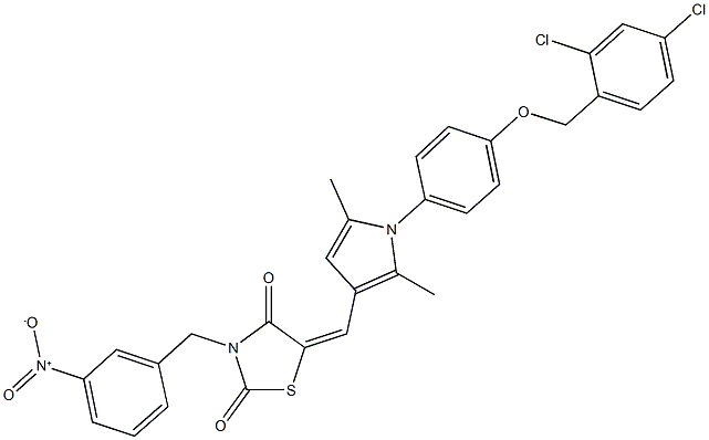 5-[(1-{4-[(2,4-dichlorobenzyl)oxy]phenyl}-2,5-dimethyl-1H-pyrrol-3-yl)methylene]-3-{3-nitrobenzyl}-1,3-thiazolidine-2,4-dione 구조식 이미지