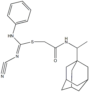 2-{[1-(1-adamantyl)ethyl]amino}-2-oxoethyl N'-cyano-N-phenylimidothiocarbamate 구조식 이미지