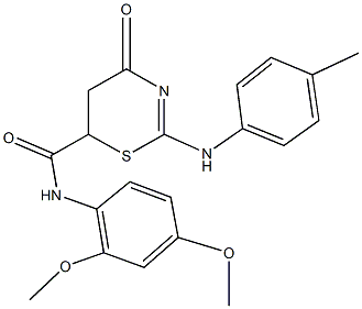 N-(2,4-dimethoxyphenyl)-4-oxo-2-(4-toluidino)-5,6-dihydro-4H-1,3-thiazine-6-carboxamide 구조식 이미지